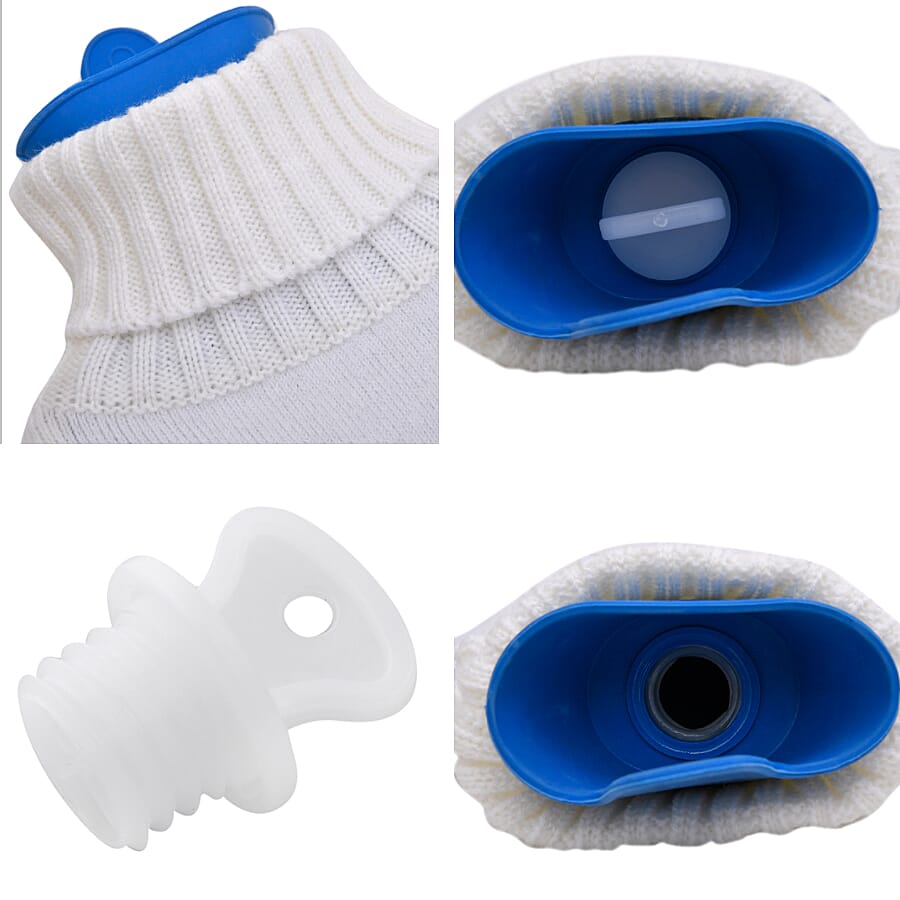 2 Piece Set - Hotwater Bottle with Jacquard Knitted Cover and Sherpa Lined Slipper Socks- Maroon & White