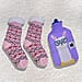 2 Piece Set - Hotwater Bottle with Jacquard Knitted Cover and Sherpa Lined Slipper Socks- Maroon & White