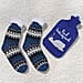 2 Piece Set - Hotwater Bottle with Jacquard Knitted Cover and Sherpa Lined Slipper Socks- Maroon & White