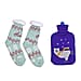 2 Piece Set - Hotwater Bottle with Jacquard Knitted Cover and Sherpa Lined Slipper Socks- Maroon & White