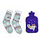 2 Piece Set - Hotwater Bottle with Jacquard Knitted Cover and Sherpa Lined Slipper Socks- Maroon & White
