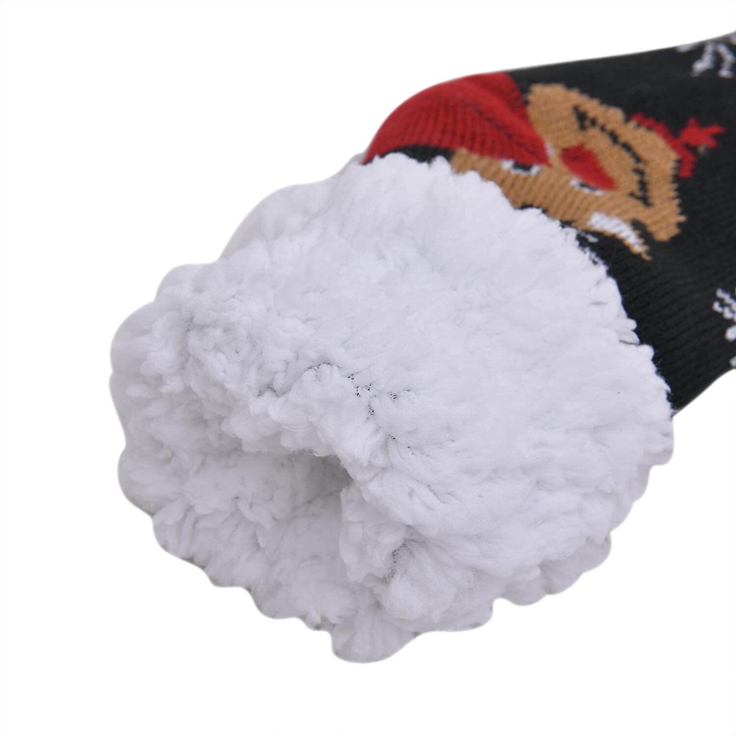 2 Piece Set - Hotwater Bottle with Faux Fur Cover and Sherpa Lined Slipper Socks (Size 5-10) - Red & Black