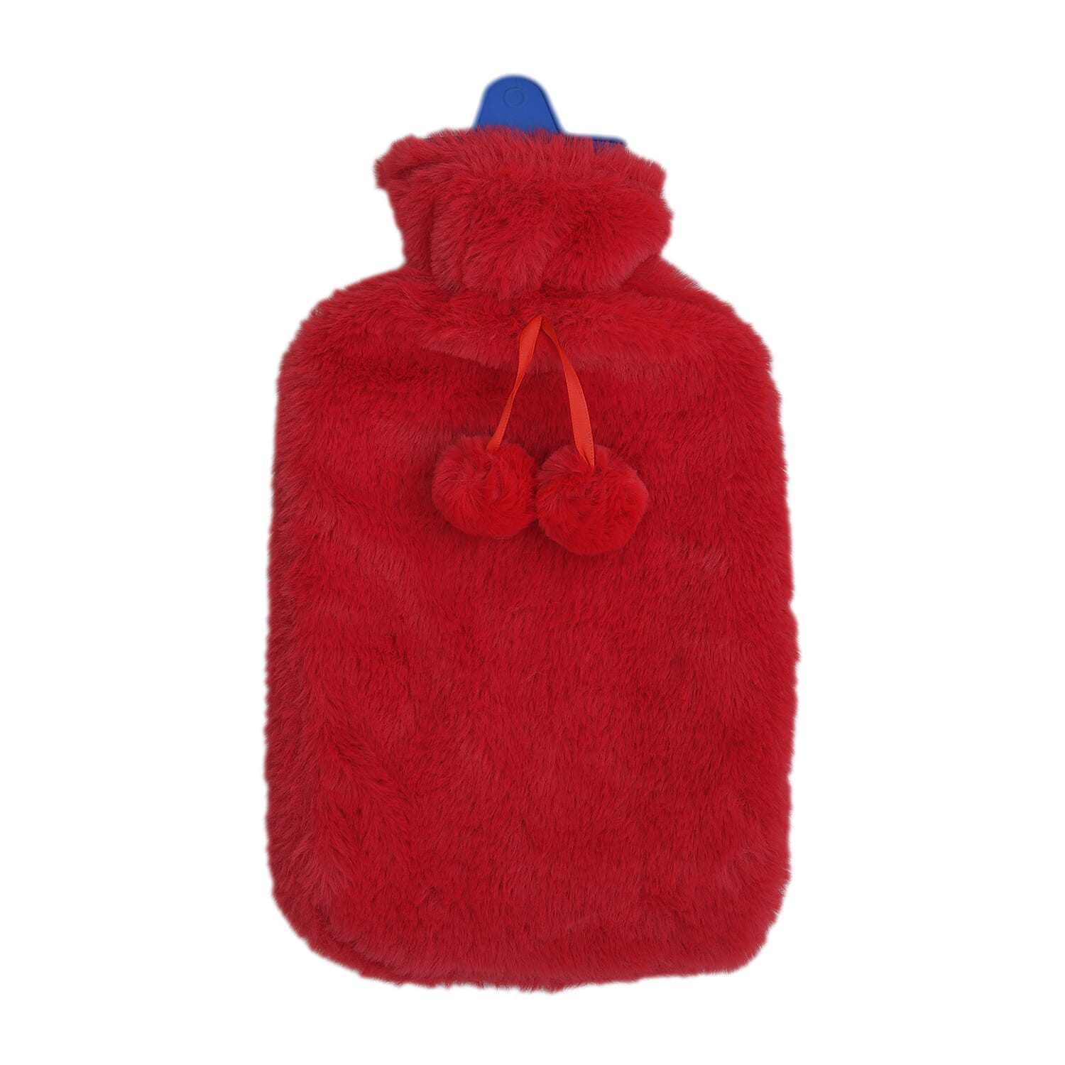 2 Piece Set - Hotwater Bottle with Faux Fur Cover and Sherpa Lined Slipper Socks (Size 5-10) - Red & Black