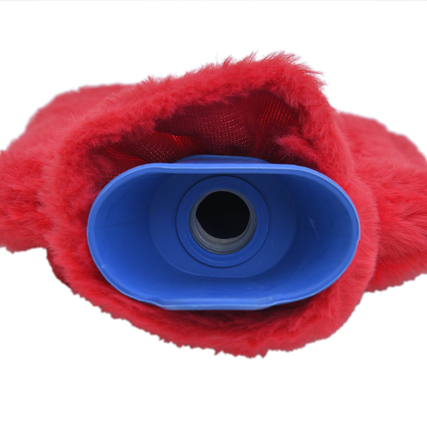 2 Piece Set - Hotwater Bottle with Faux Fur Cover and Sherpa Lined Slipper Socks (Size 5-10) - Red & Black