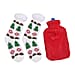 2 Piece Set - Hotwater Bottle with Jacquard Knitted Cover and Sherpa Lined Slipper Socks- Maroon & White
