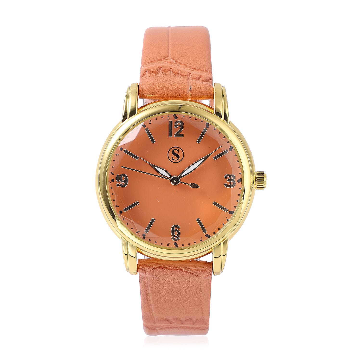 2 Piece Set - STRADA Japanese Movement Orange Dial Water Resistant Watch with Orange Colour Strap and Faux Fur Scarf (Size 90x15Cm) - Orange