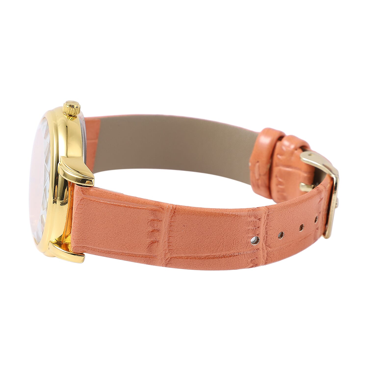 2 Piece Set - STRADA Japanese Movement Orange Dial Water Resistant Watch with Orange Colour Strap and Faux Fur Scarf (Size 90x15Cm) - Orange