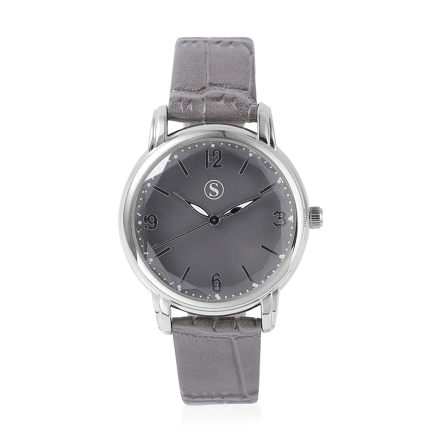 2 Piece Set - STRADA Japanese Movement Grey Dial Water Resistant Watch with Grey Colour Strap and Faux Fur Scarf (Size 90x15Cm) - Blue