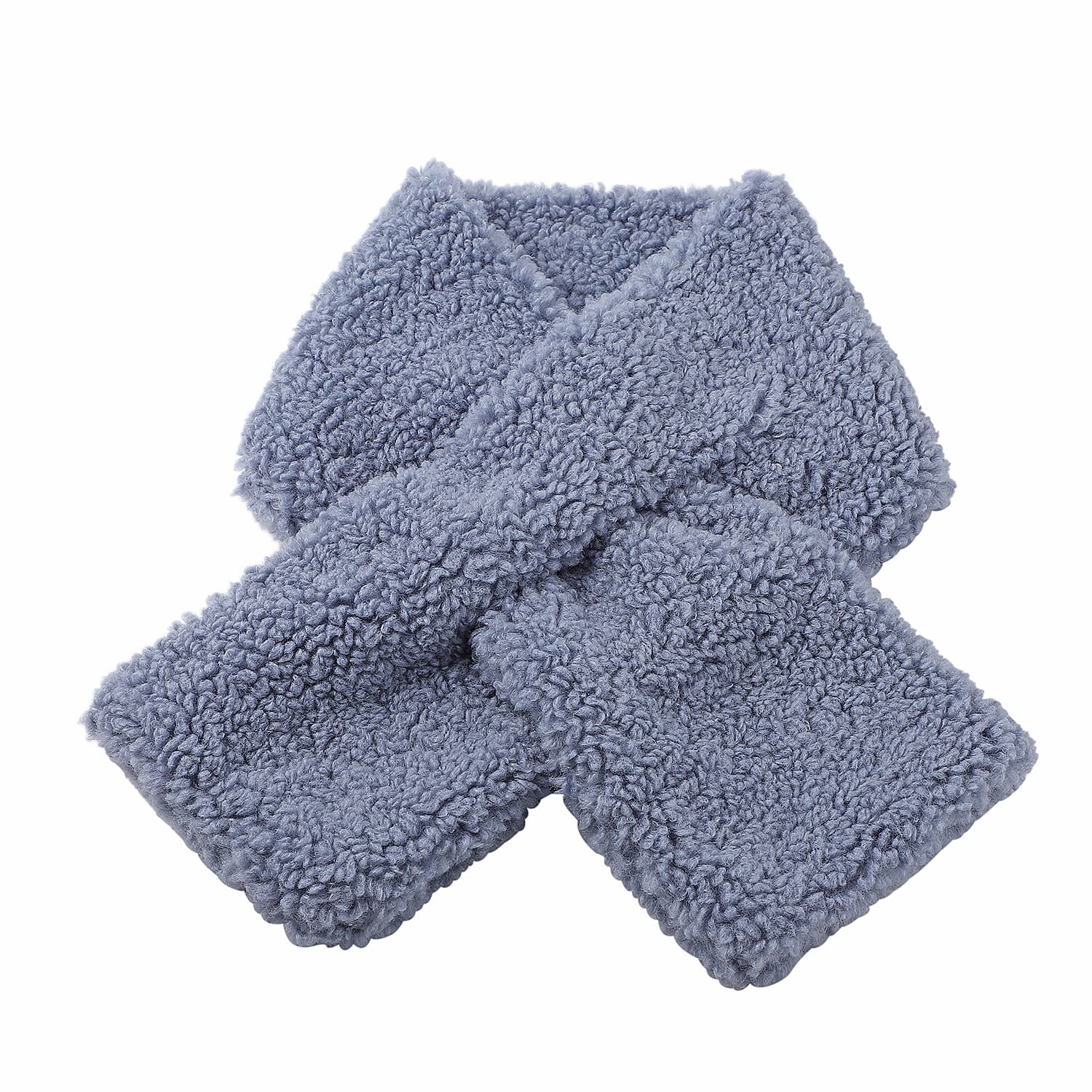 2 Piece Set - STRADA Japanese Movement Grey Dial Water Resistant Watch with Grey Colour Strap and Faux Fur Scarf (Size 90x15Cm) - Blue