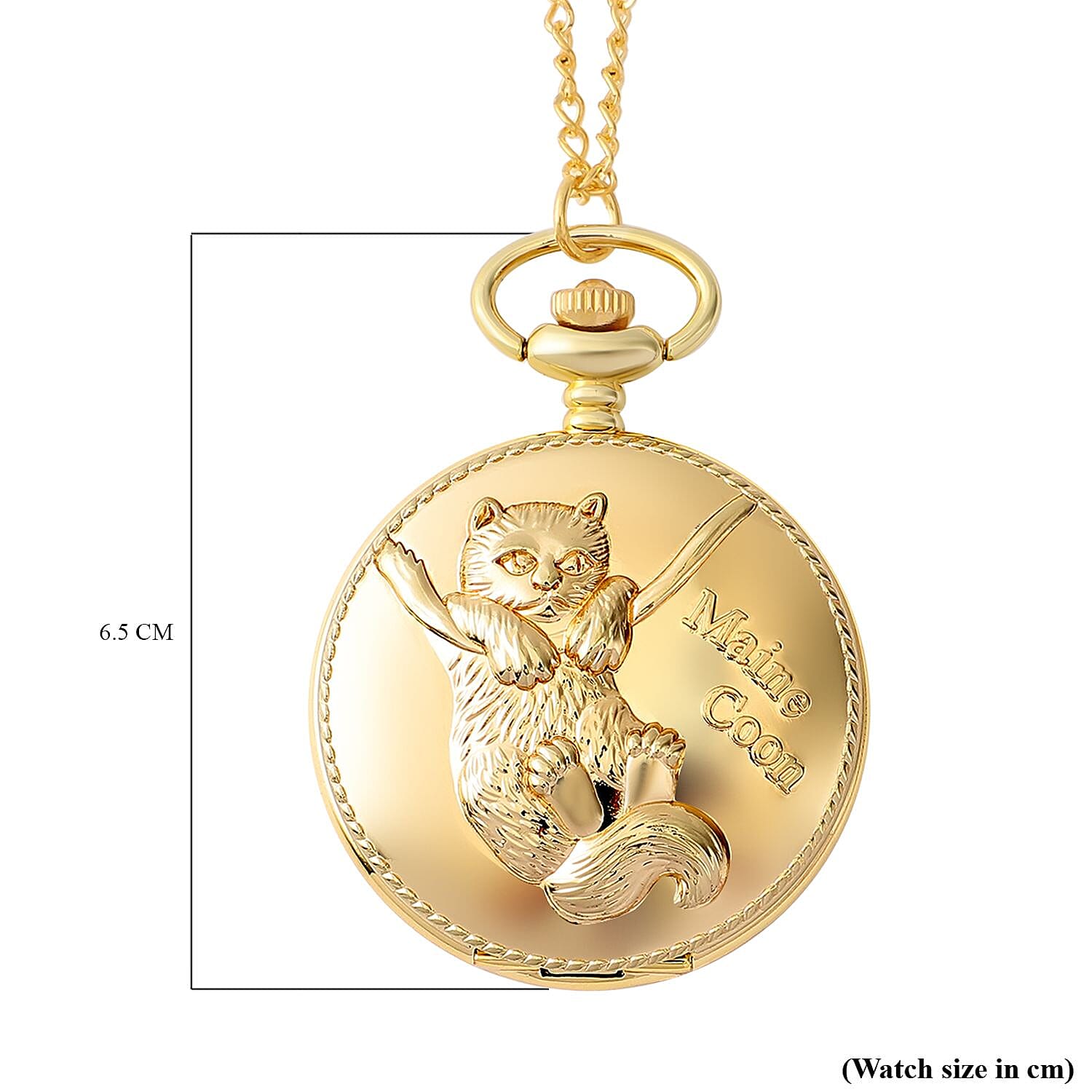 STRADA Japanese Movement Maine Coon Pattern Water Resistant Pocket Watch (Size 31) in Gold Tone