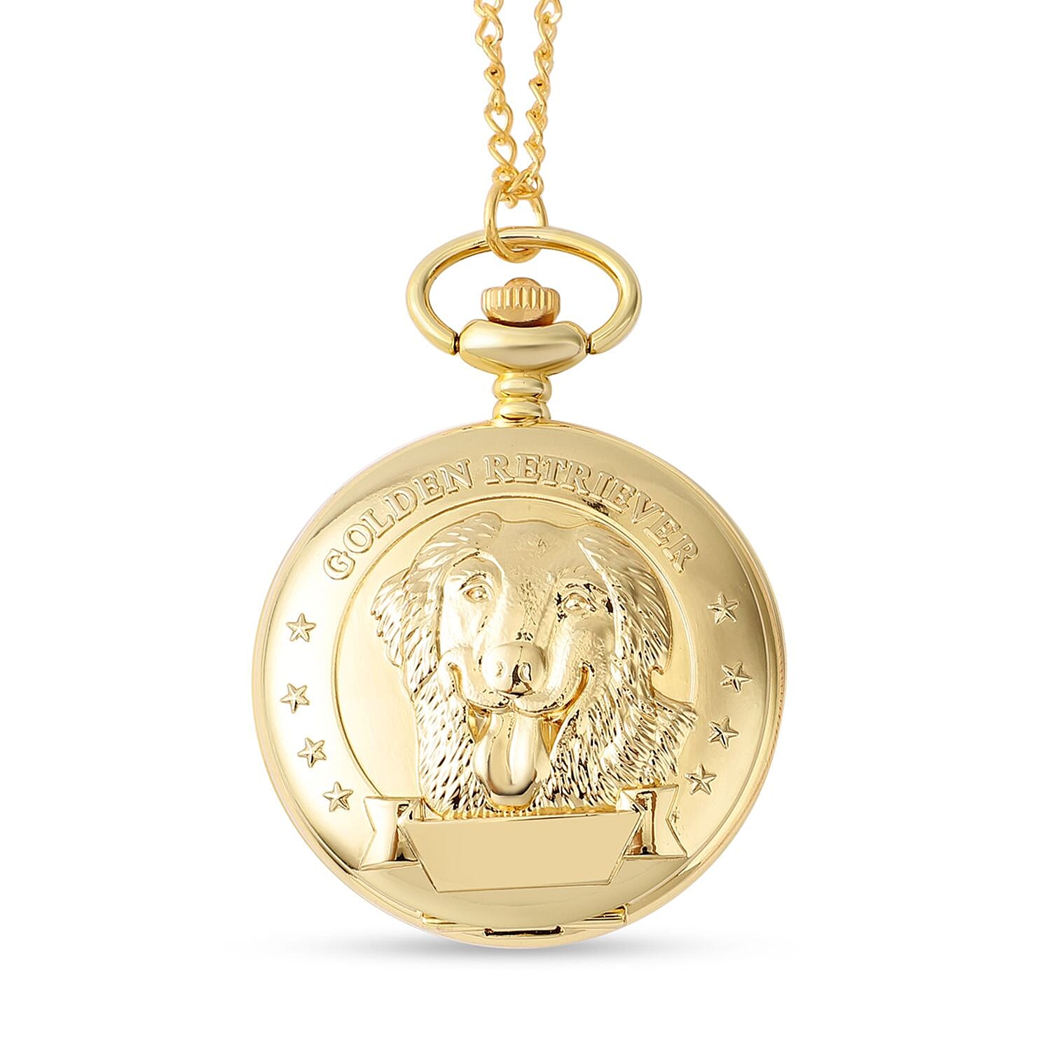 STRADA Japanese Movement Retriever Pattern Water Resistant Pocket Watch (Size 31) in Gold Tone