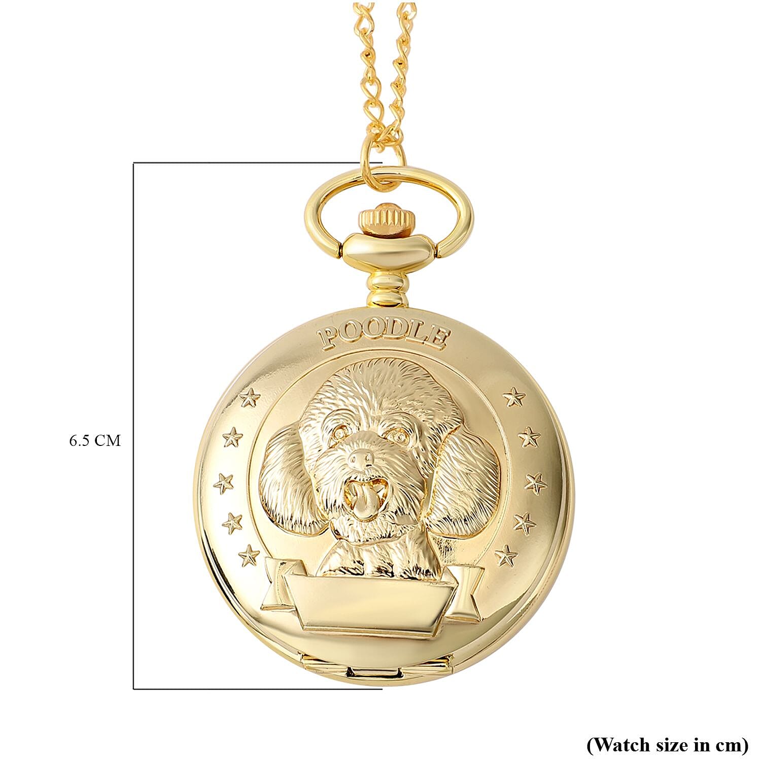 STRADA Japanese Movement Poodle Pattern Water Resistant Pocket Watch (Size 31) in Gold Tone