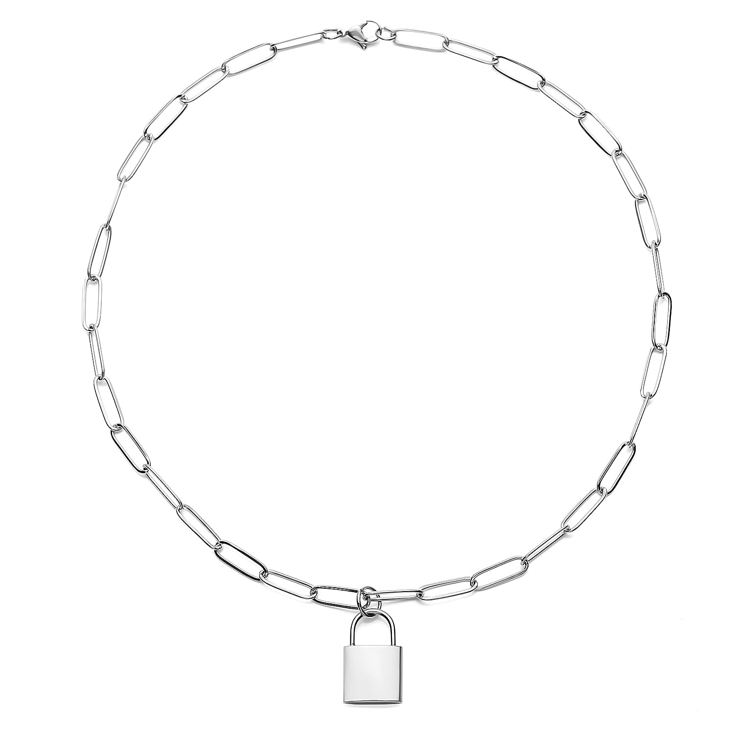 Paperclip Chain Necklace (Size 18 With Charm in Silver Tone