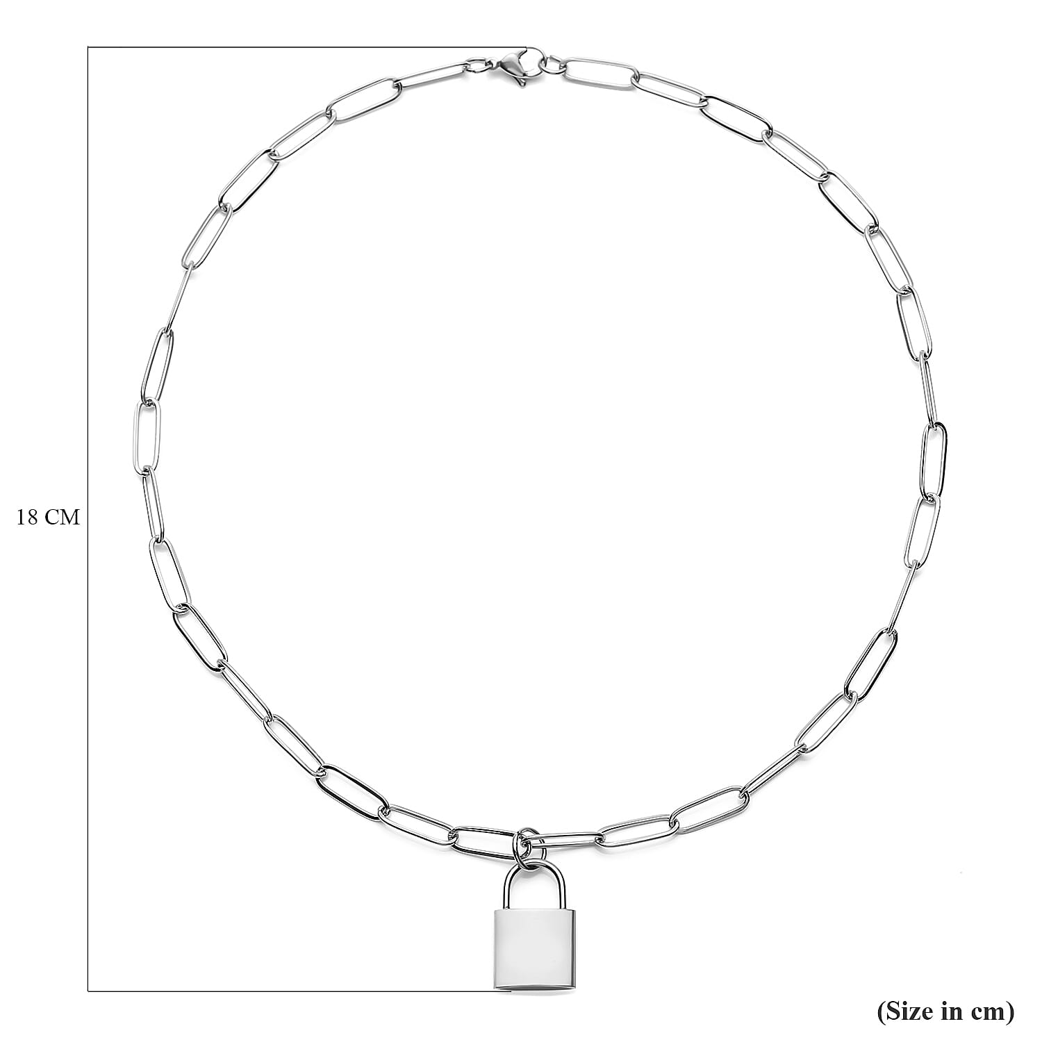 Paperclip Chain Necklace (Size 18 With Charm in Silver Tone
