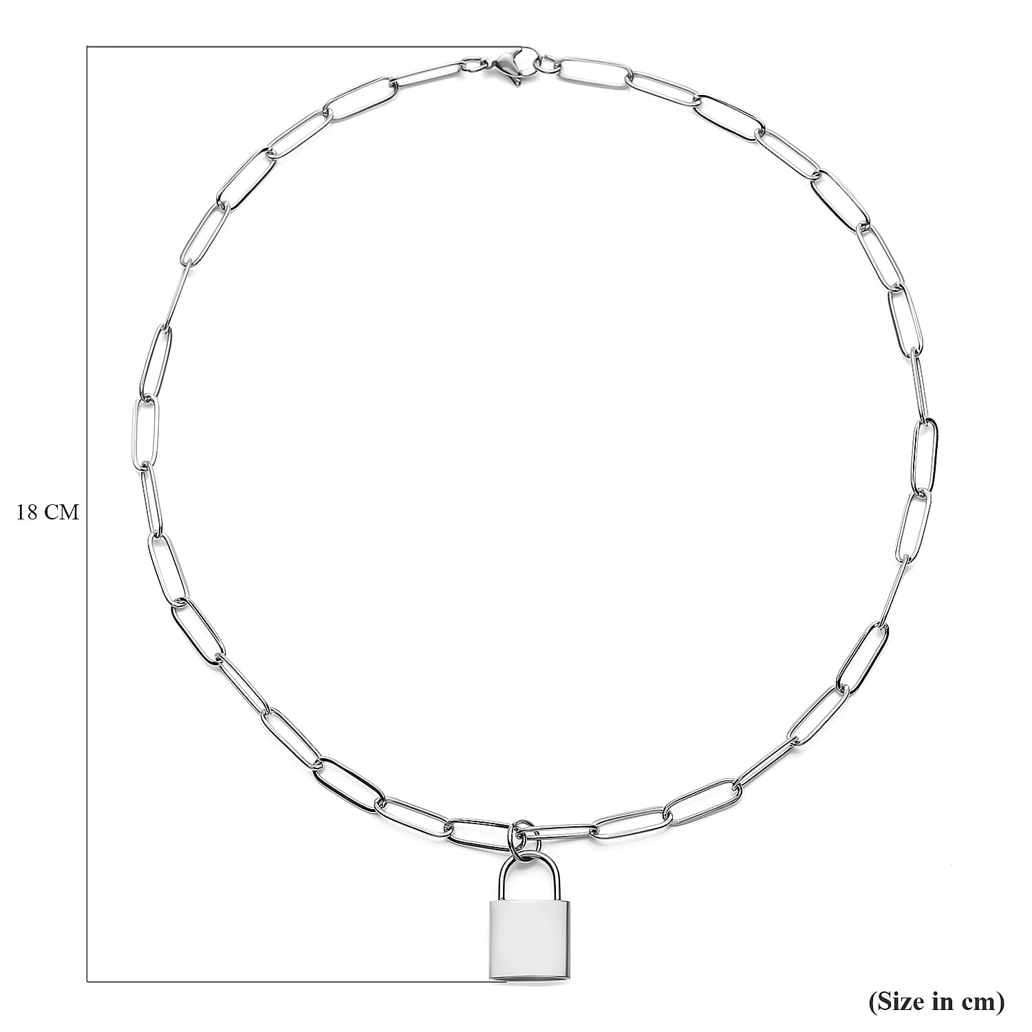 Paperclip Chain Necklace (Size 18 With Charm in Silver Tone
