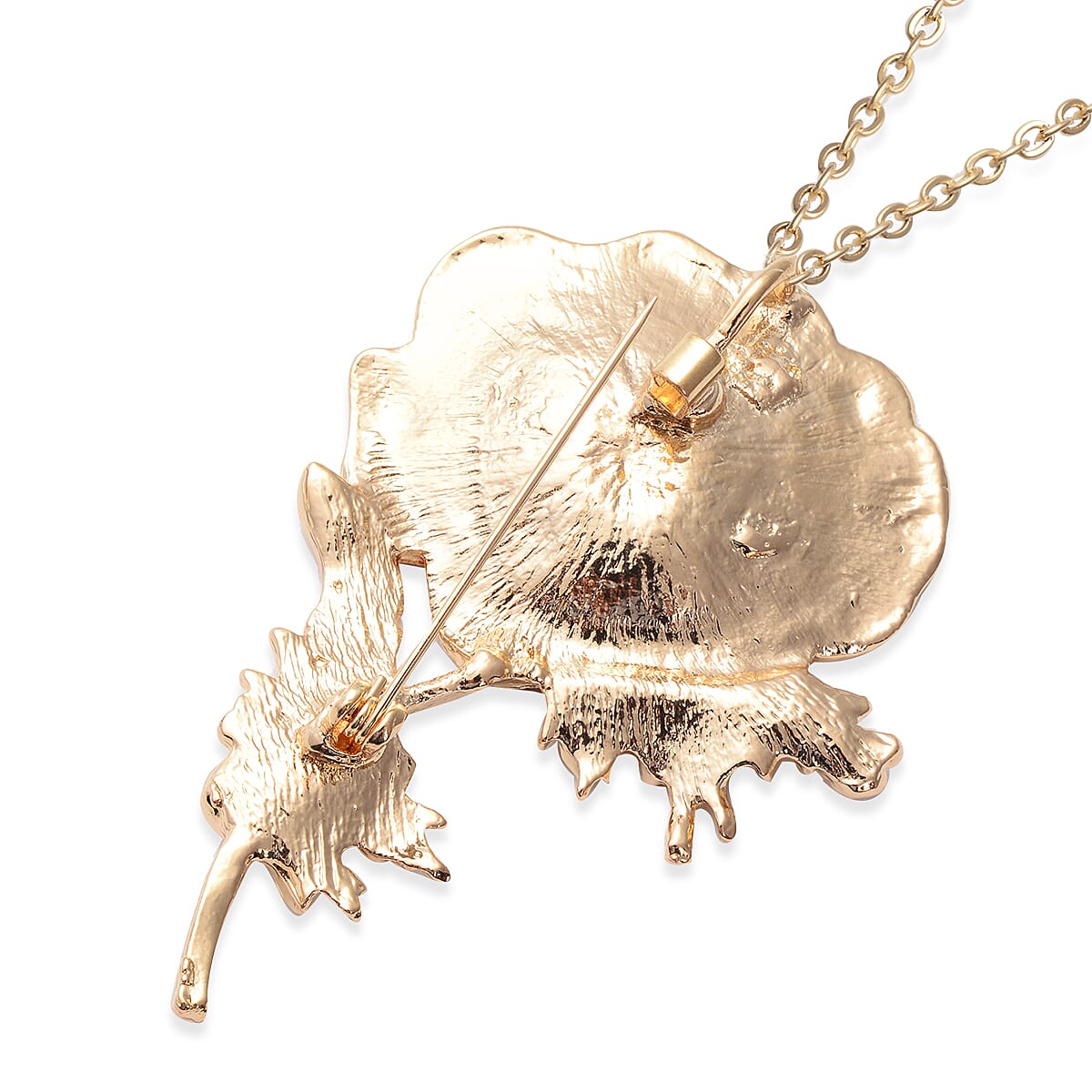 TJC  Design: White Austrian Crystal Enamelled Brooch Cum Pendant with Chain (Size 24) in Yellow Gold Tone