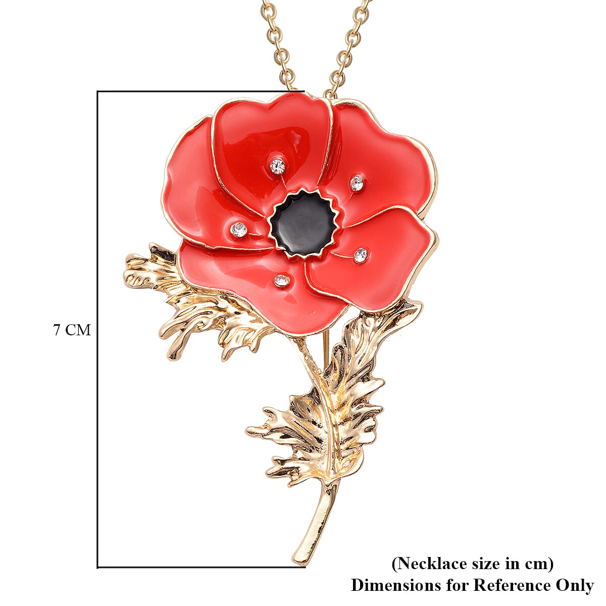 TJC  Design: White Austrian Crystal Enamelled Brooch Cum Pendant with Chain (Size 24) in Yellow Gold Tone