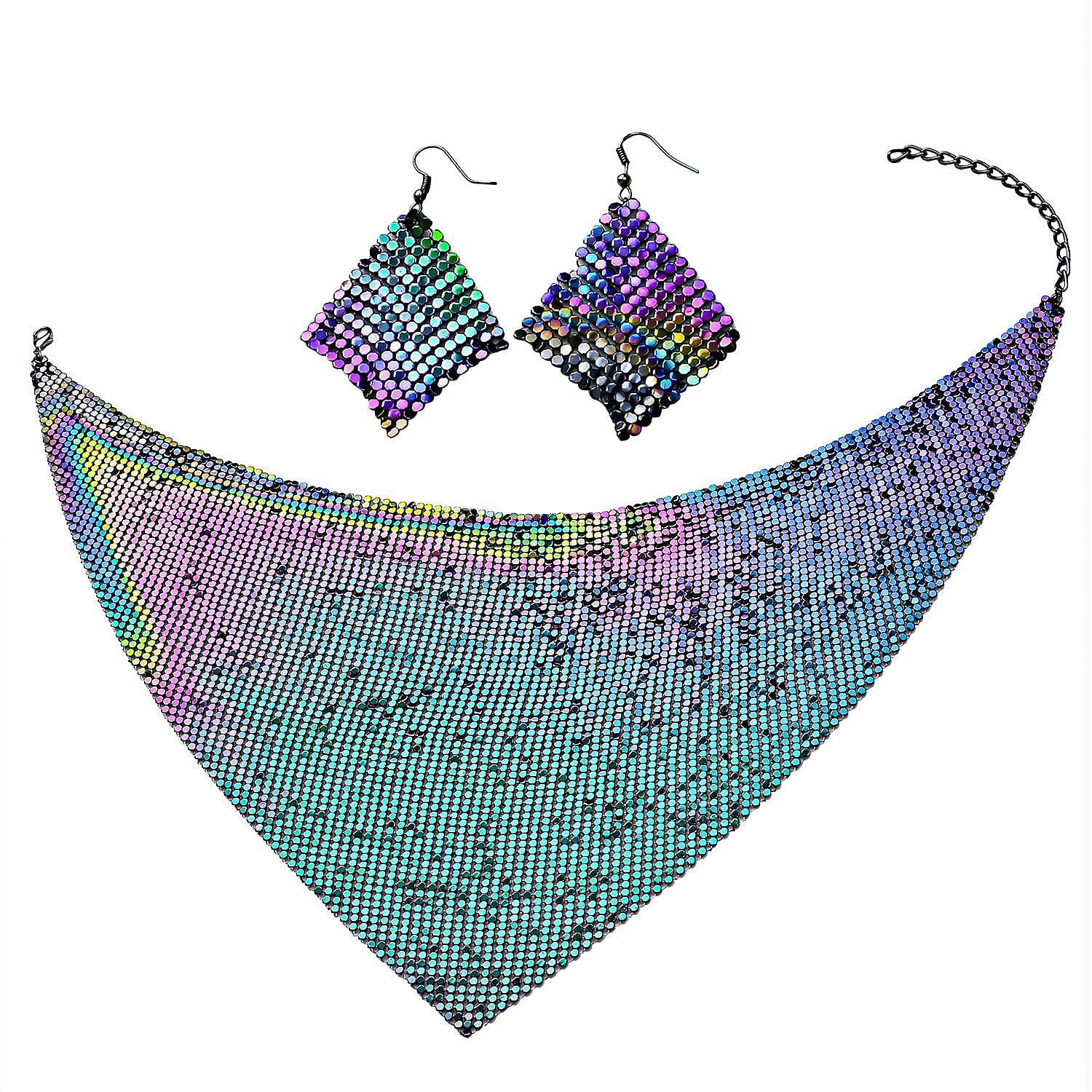 2 Piece Set - Collar Necklace (Size 20 with 4 Inch Extender) and Hook Earrings in Multicolour Tone