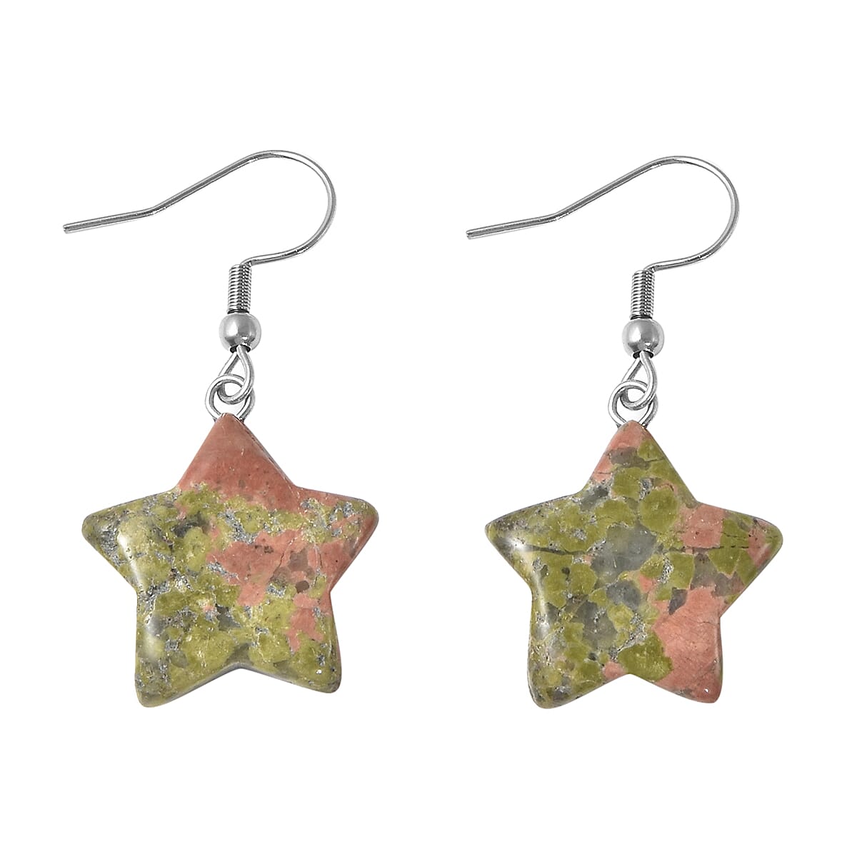 Set of 2 - Sodalite and Unakite Star Hook Earrings in Stainless Steel