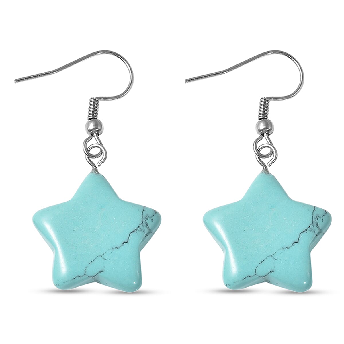 Set of 2 - Dalmation Jasper and Blue Howlite Star Hook Earrings in Stainless Steel