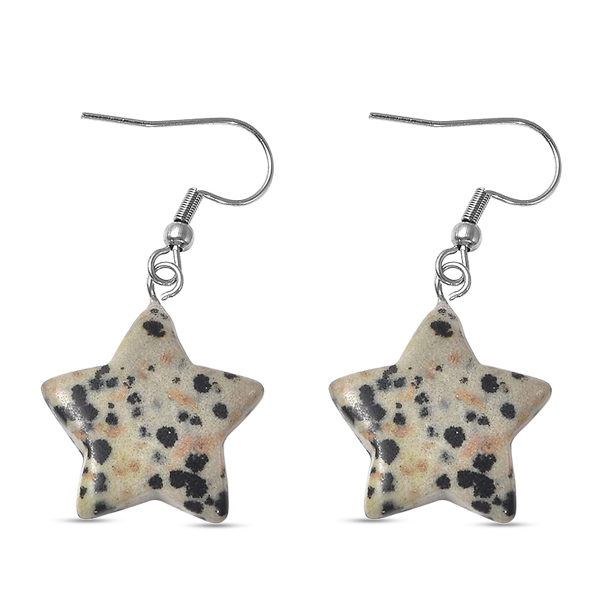 Set of 2 - Dalmation Jasper and Blue Howlite Star Hook Earrings in Stainless Steel