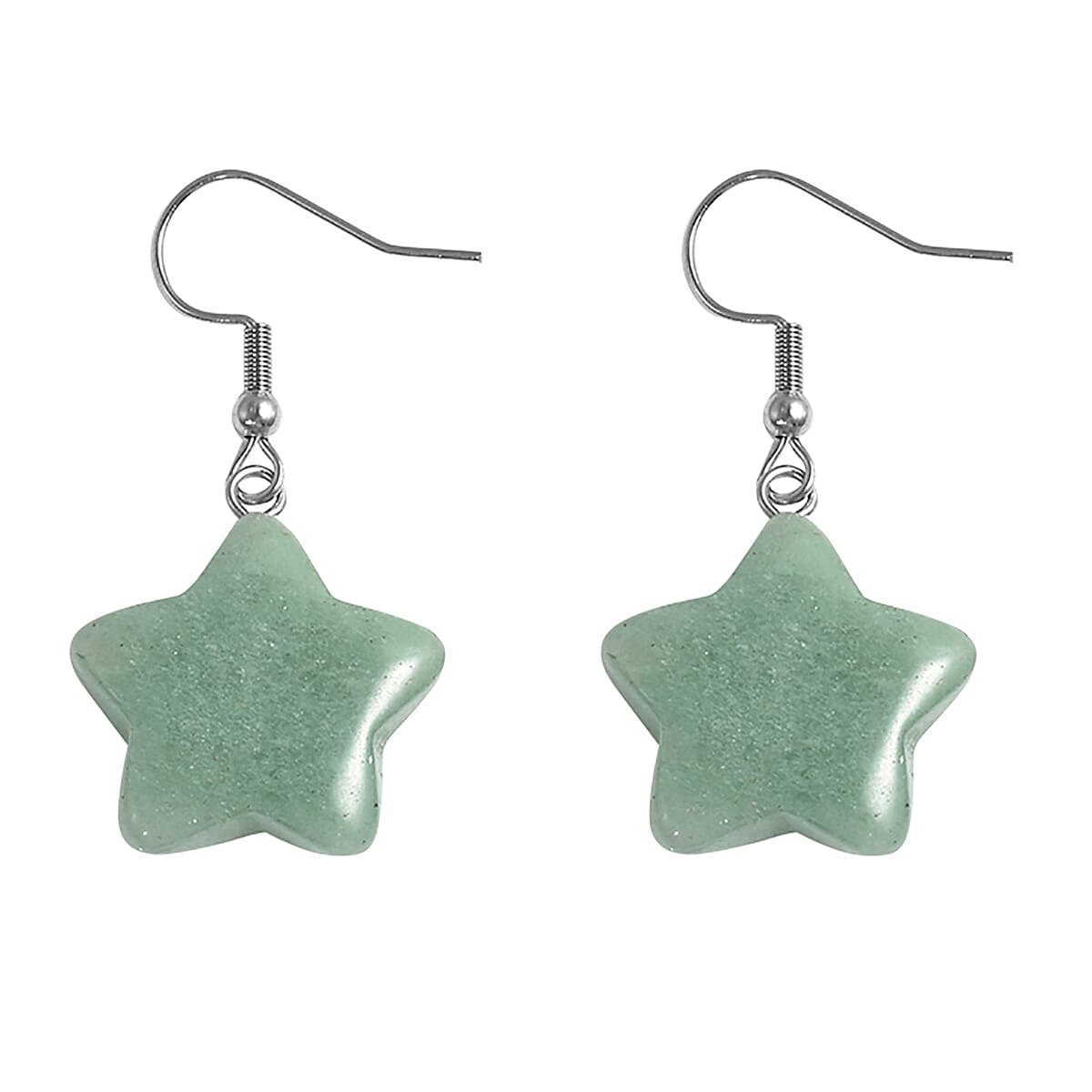 Set of 2 - Red Agate and Green Aventurine Star Hook Earrings in Stainless Steel