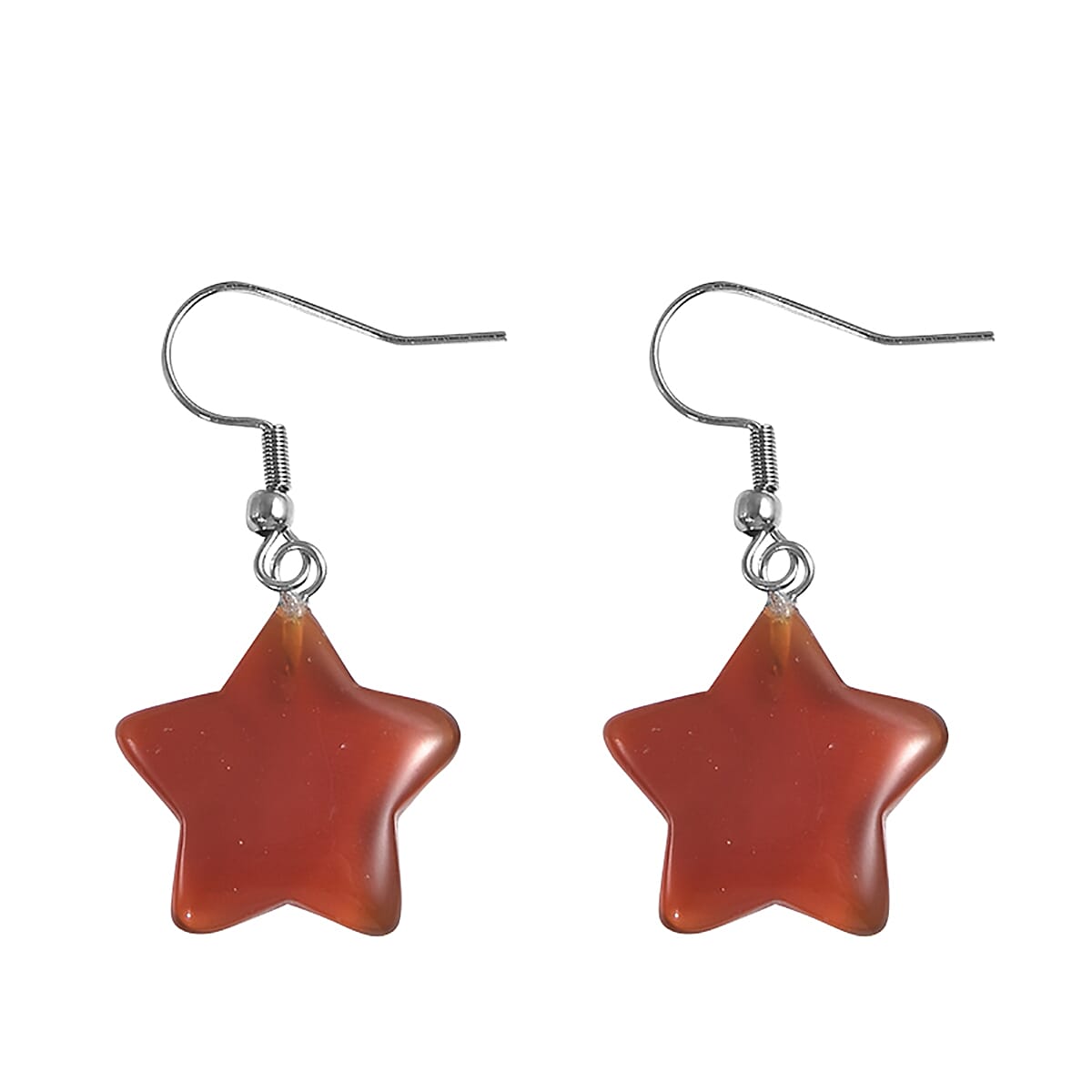 Set of 2 - Red Agate and Green Aventurine Star Hook Earrings in Stainless Steel