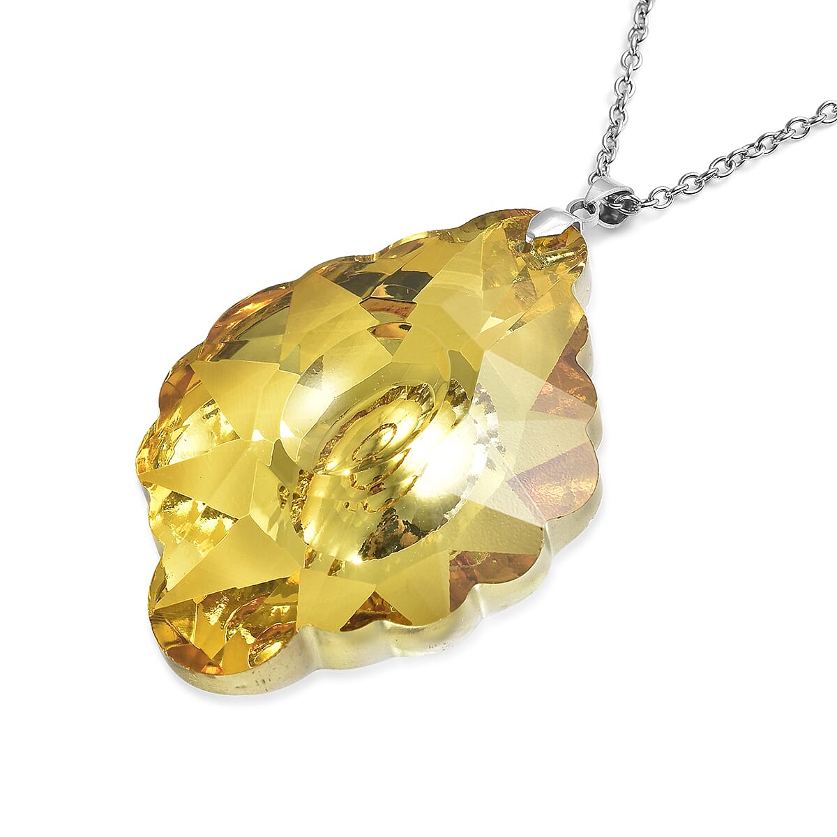 Simulated Yellow Sapphire Pendant with Chain (Size 24) in Stainless Steel