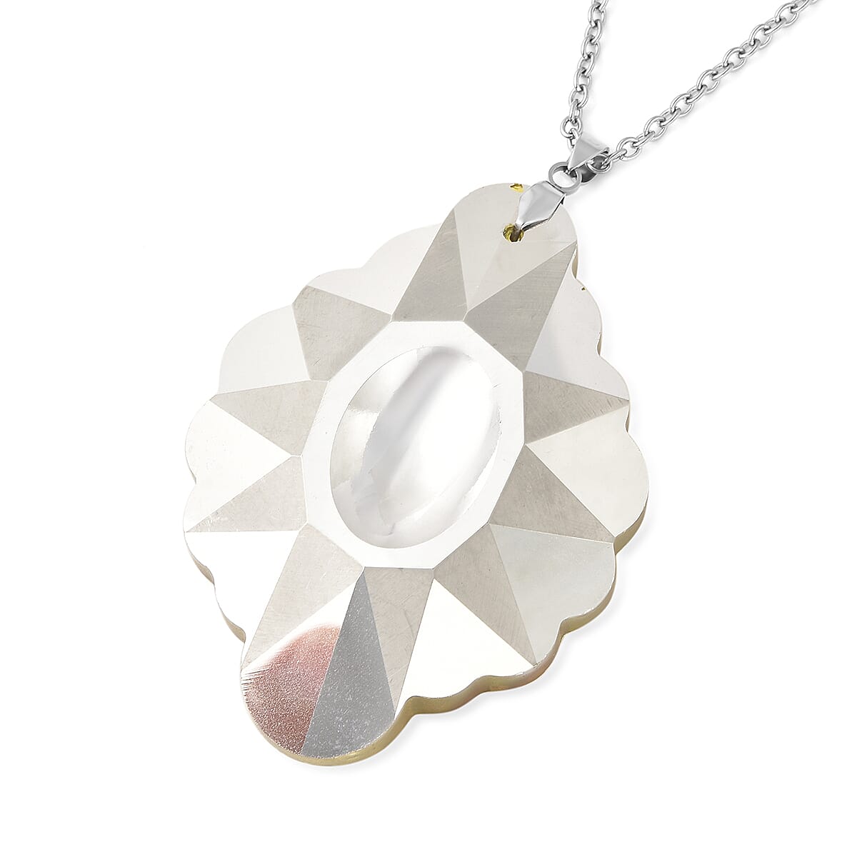 Simulated Yellow Sapphire Pendant with Chain (Size 24) in Stainless Steel