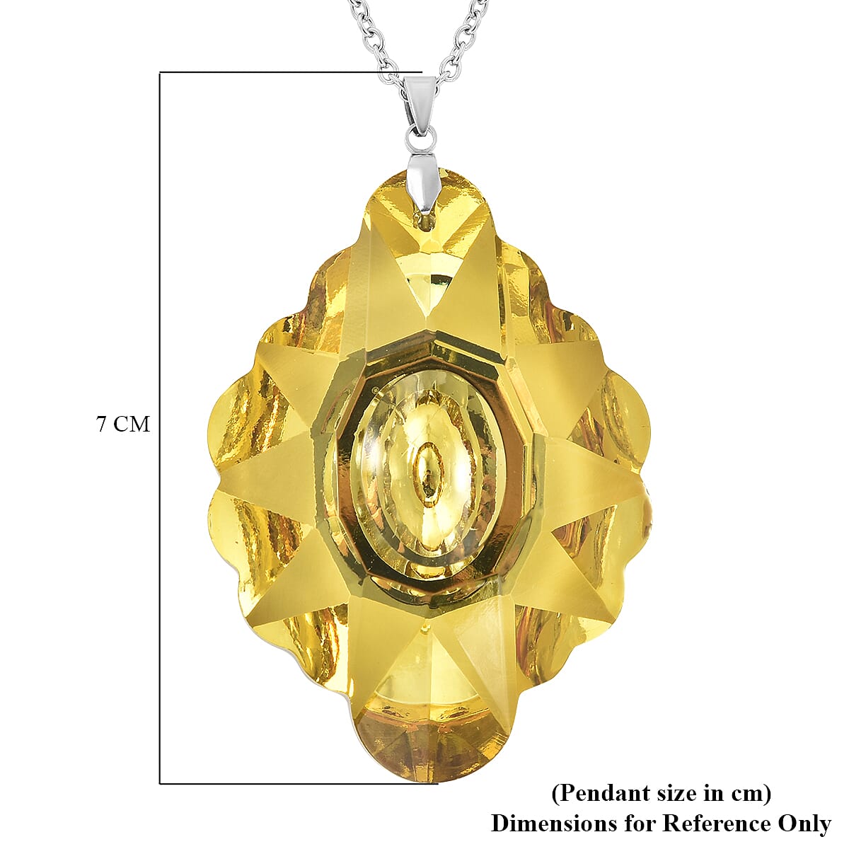 Simulated Yellow Sapphire Pendant with Chain (Size 24) in Stainless Steel