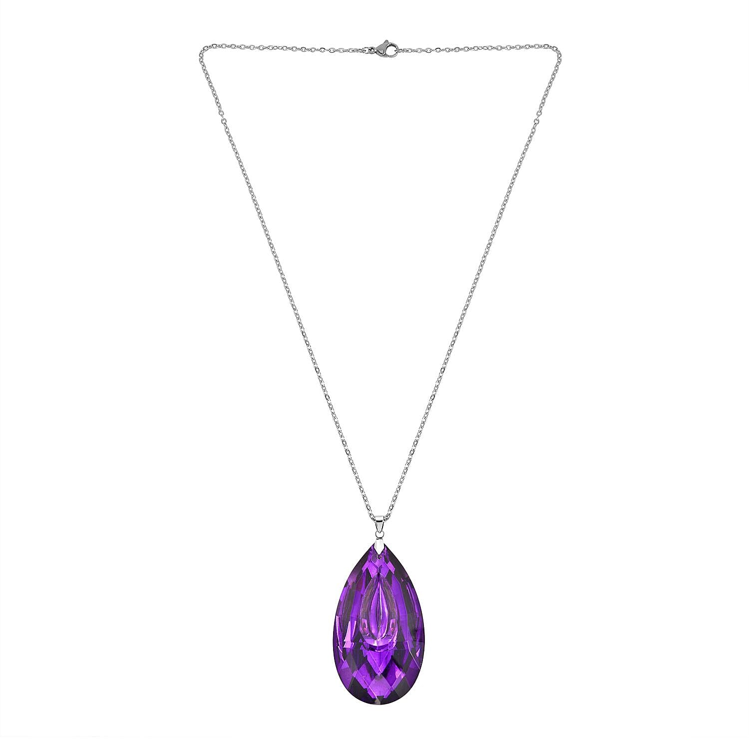 Simulated Amethyst Tear Drop Pendant with Chain (Size 24)