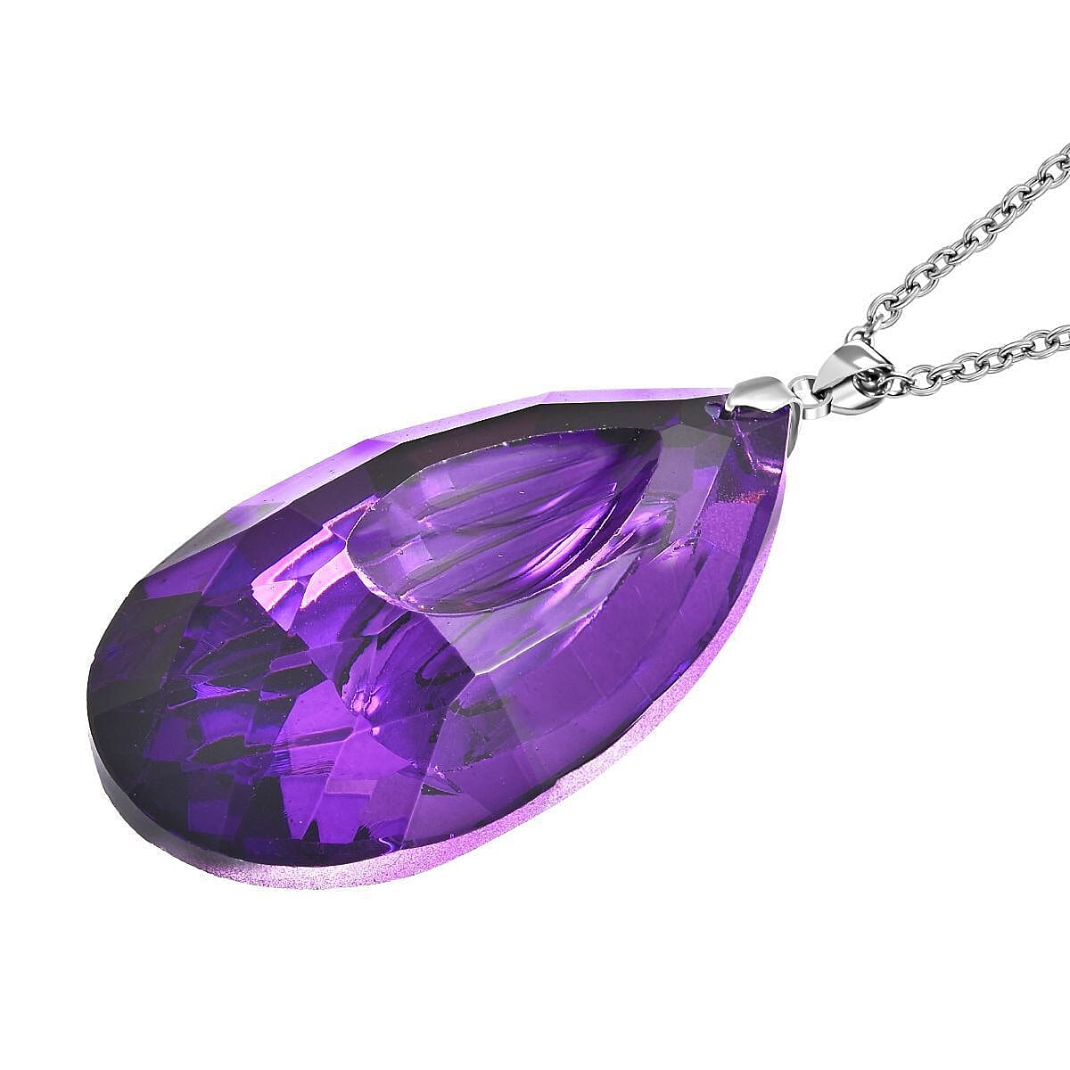 Simulated Amethyst Tear Drop Pendant with Chain (Size 24)