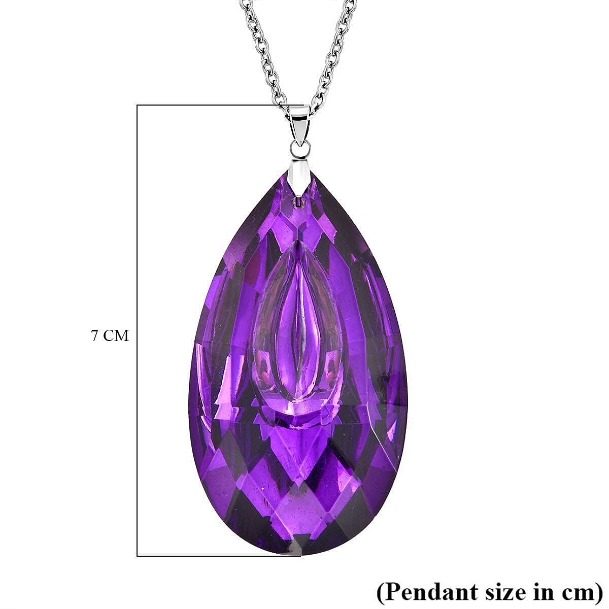 Simulated Amethyst Tear Drop Pendant with Chain (Size 24)