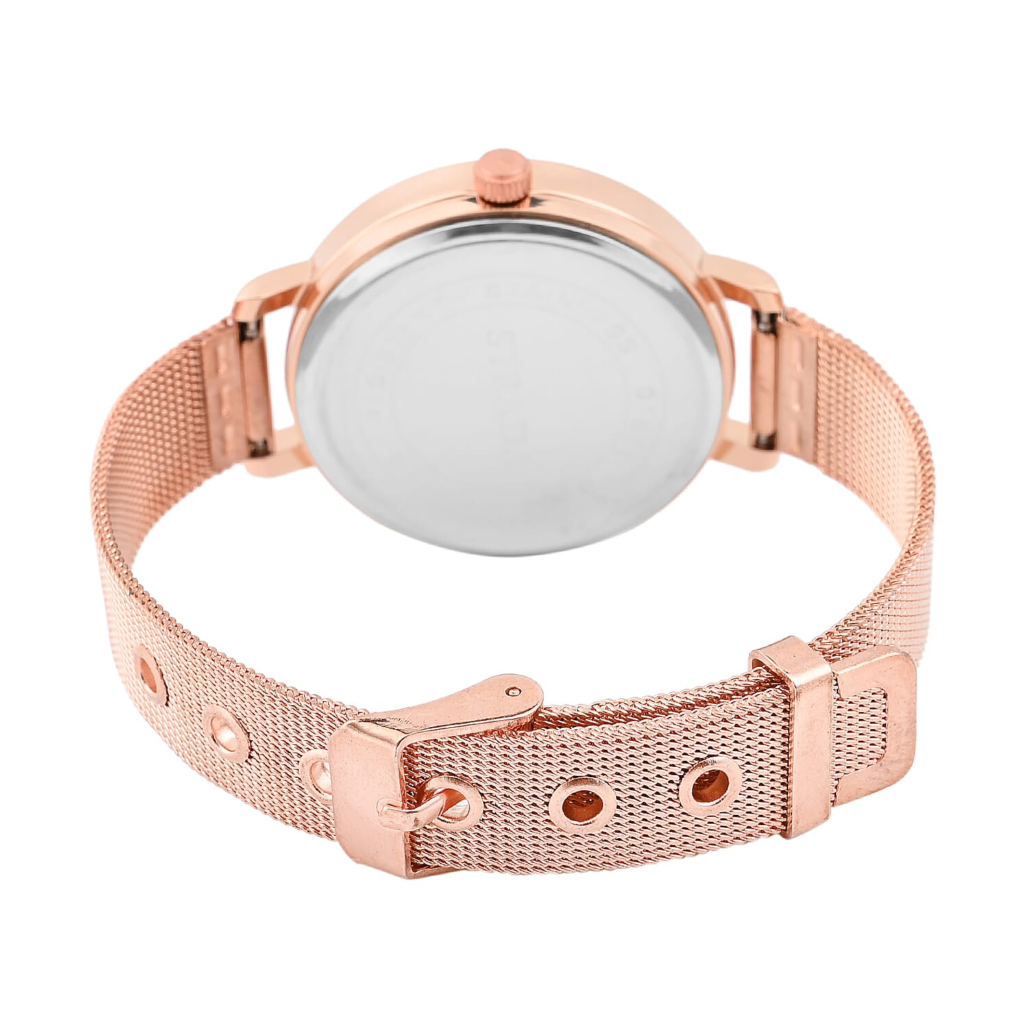 Set of 2 - STRADA Japanese Movement Water Resistant Watch with Stainless Steel Mesh Belt and Necklace with Purple Crystal - Rose Gold