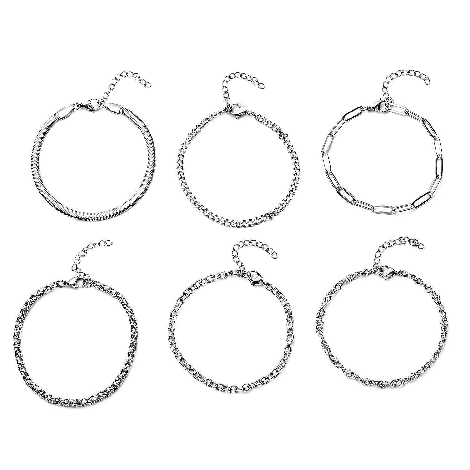 Biggest Jewellery Gift Idea 2024 - 15 Piece Set - Clasp and Earring and Necklace and Bracelet Pure White Stainless Steel