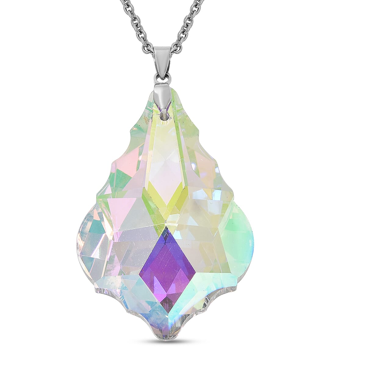 Simulated Mystic Topaz Pendant With Chain (Size - 24) in Silver Tone