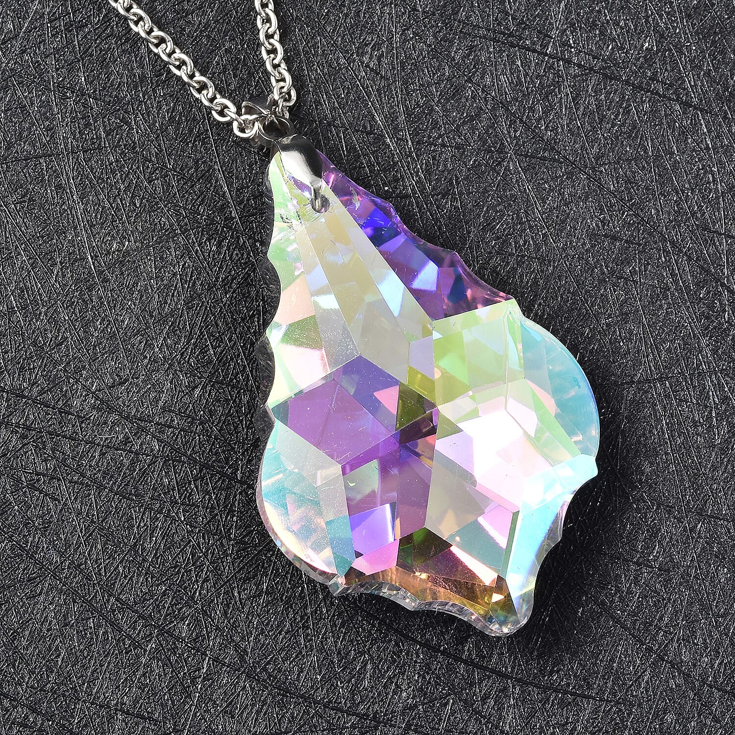 Simulated Mystic Topaz Pendant With Chain (Size - 24) in Silver Tone