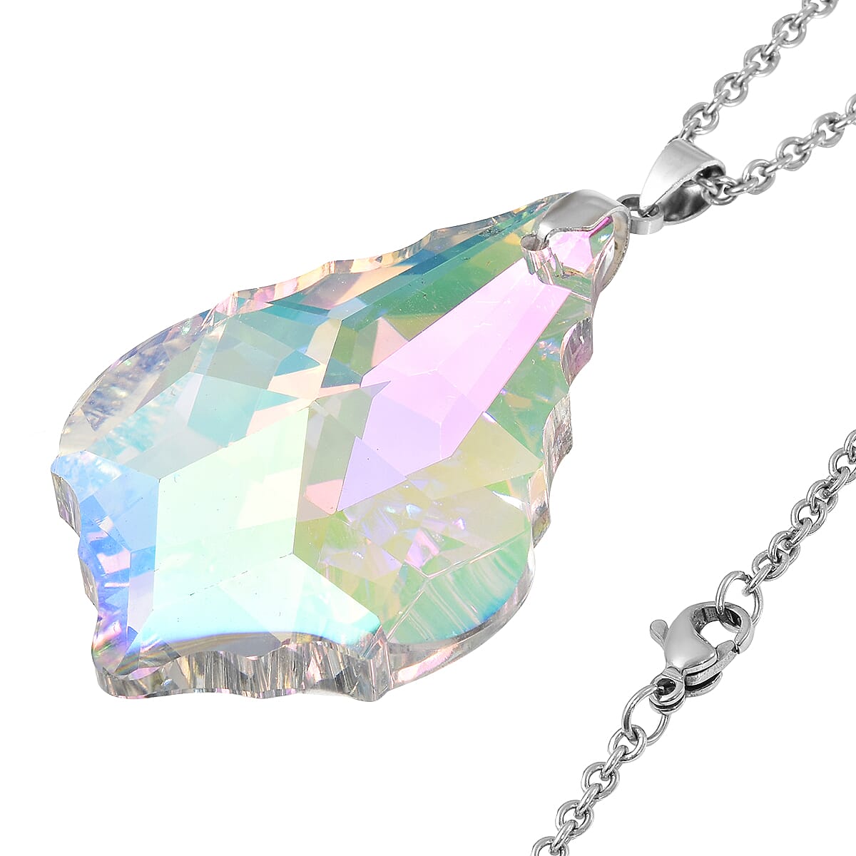 Simulated Mystic Topaz Pendant With Chain (Size - 24) in Silver Tone