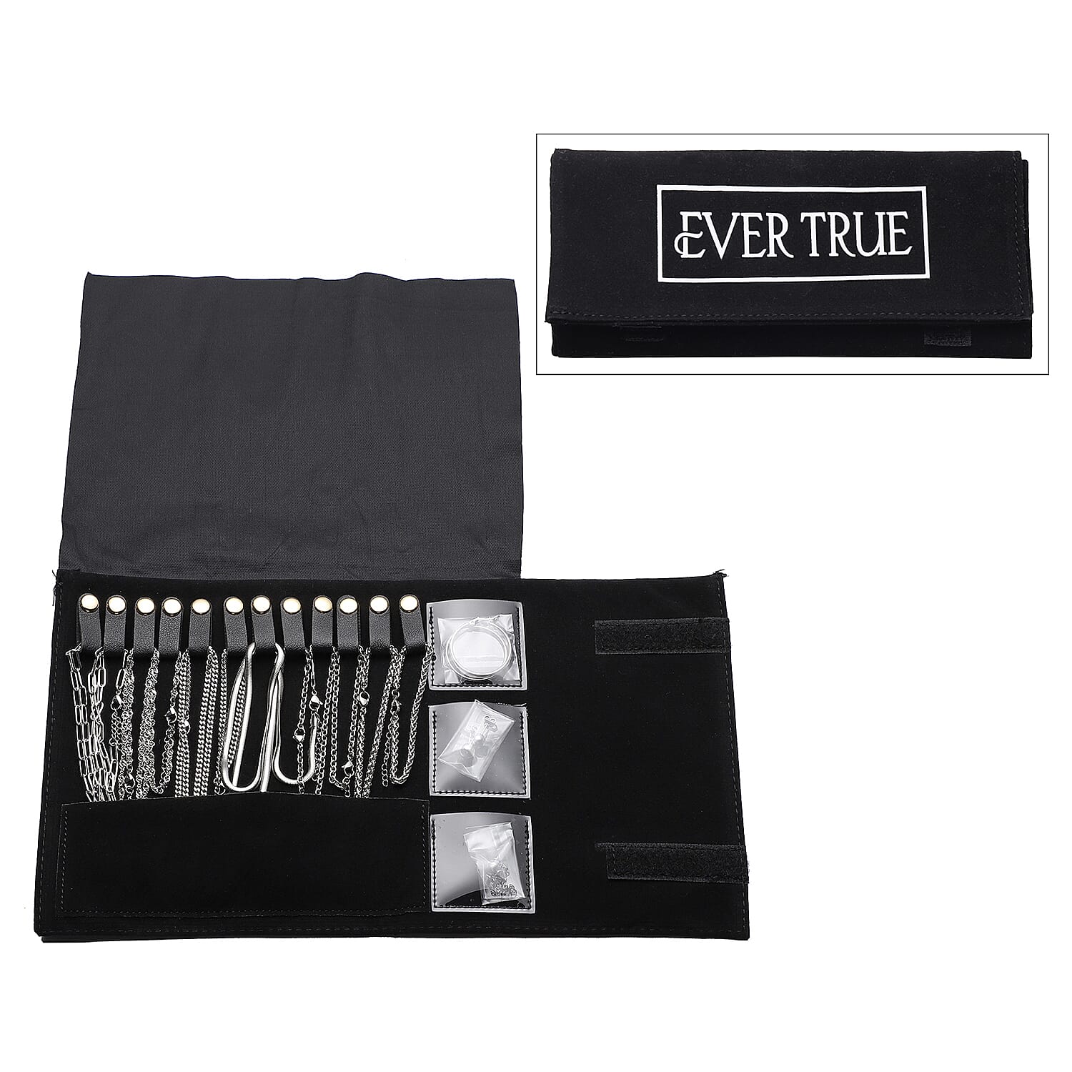 EVER TRUE 18K White Gold Overlay 15 Pcs Jewellery Set in Stainless Steel with Velvet Travel Organizer