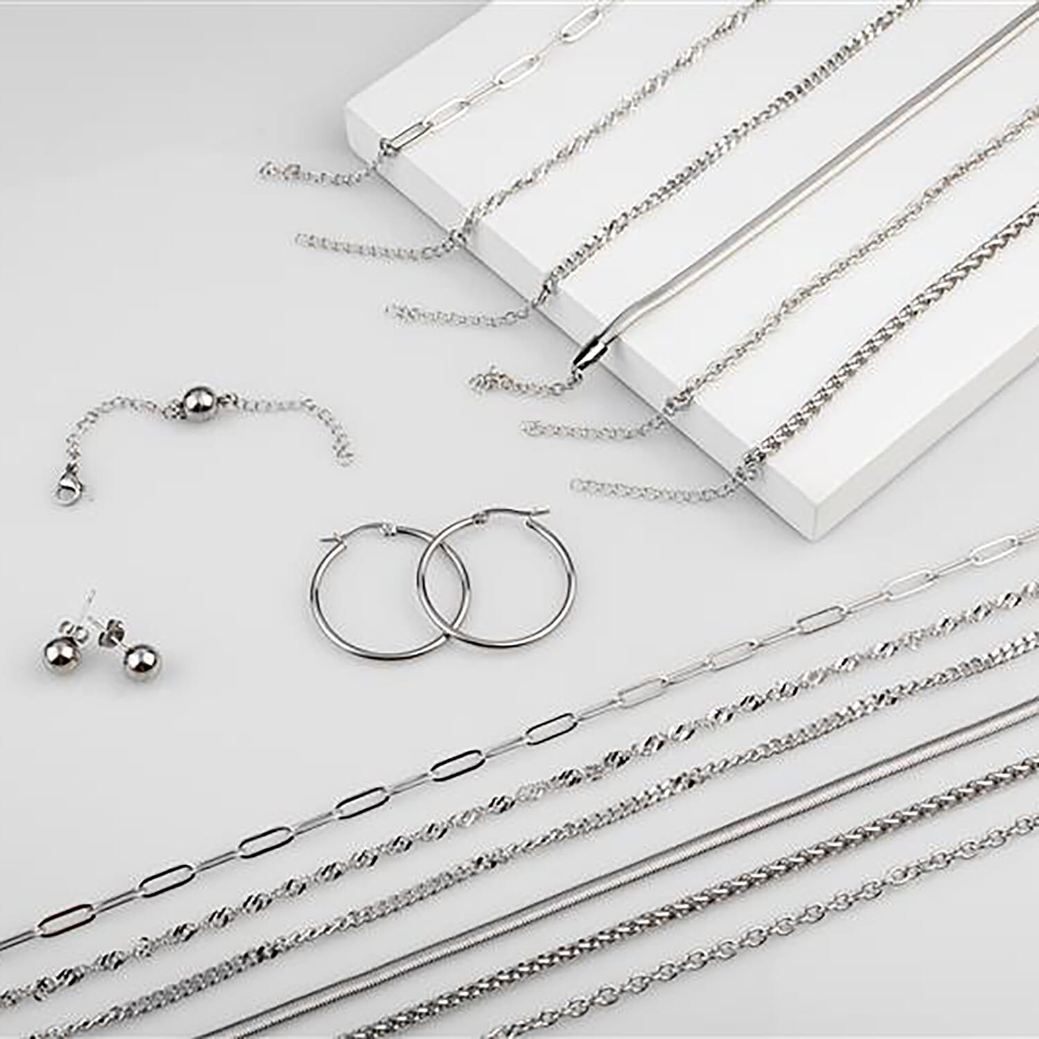 EVER TRUE 18K White Gold Overlay 15 Pcs Jewellery Set in Stainless Steel with Velvet Travel Organizer