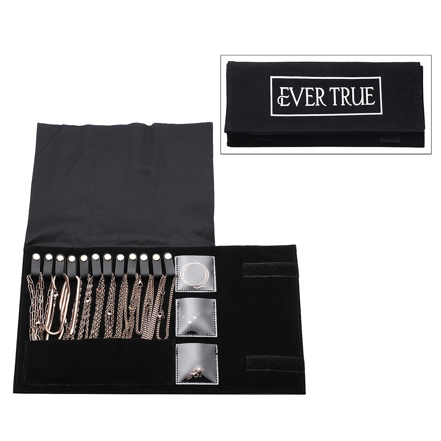 EVER TRUE 18Kt RG Plated 15 Pcs Jewellery Set in Stainless Steel with Velvet Travel Organizer