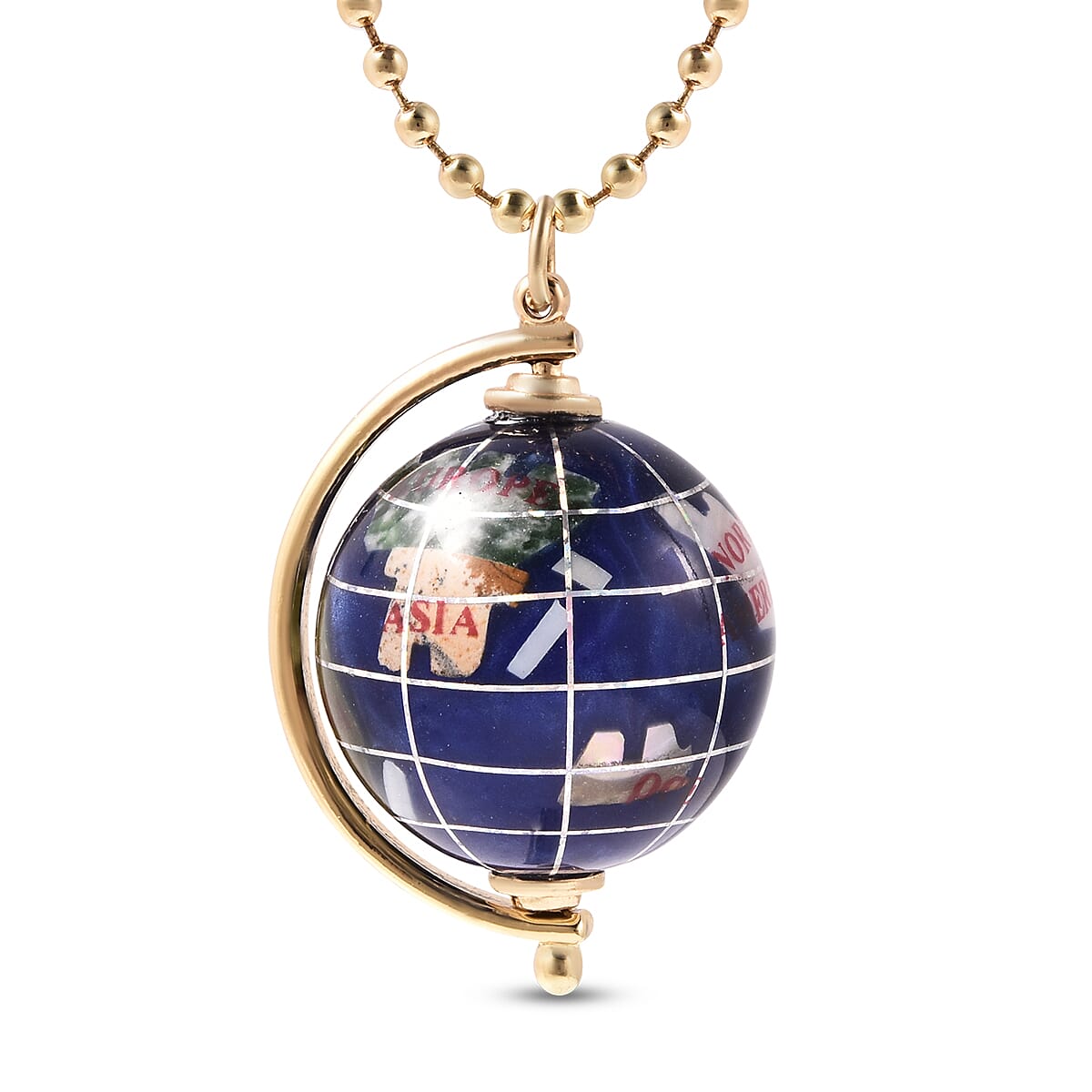 Multi Gemstones and White Shell Pearl Globe Necklace (Size 26 With 3 Inch Extender) in Yellow Gold Tone
