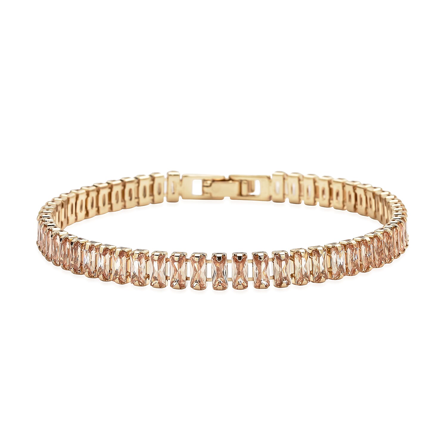 2 Piece Set - Simulated Champagne Diamond Bracelet (Size 7.5) and Hoop Earrings in Yellow Gold Tone