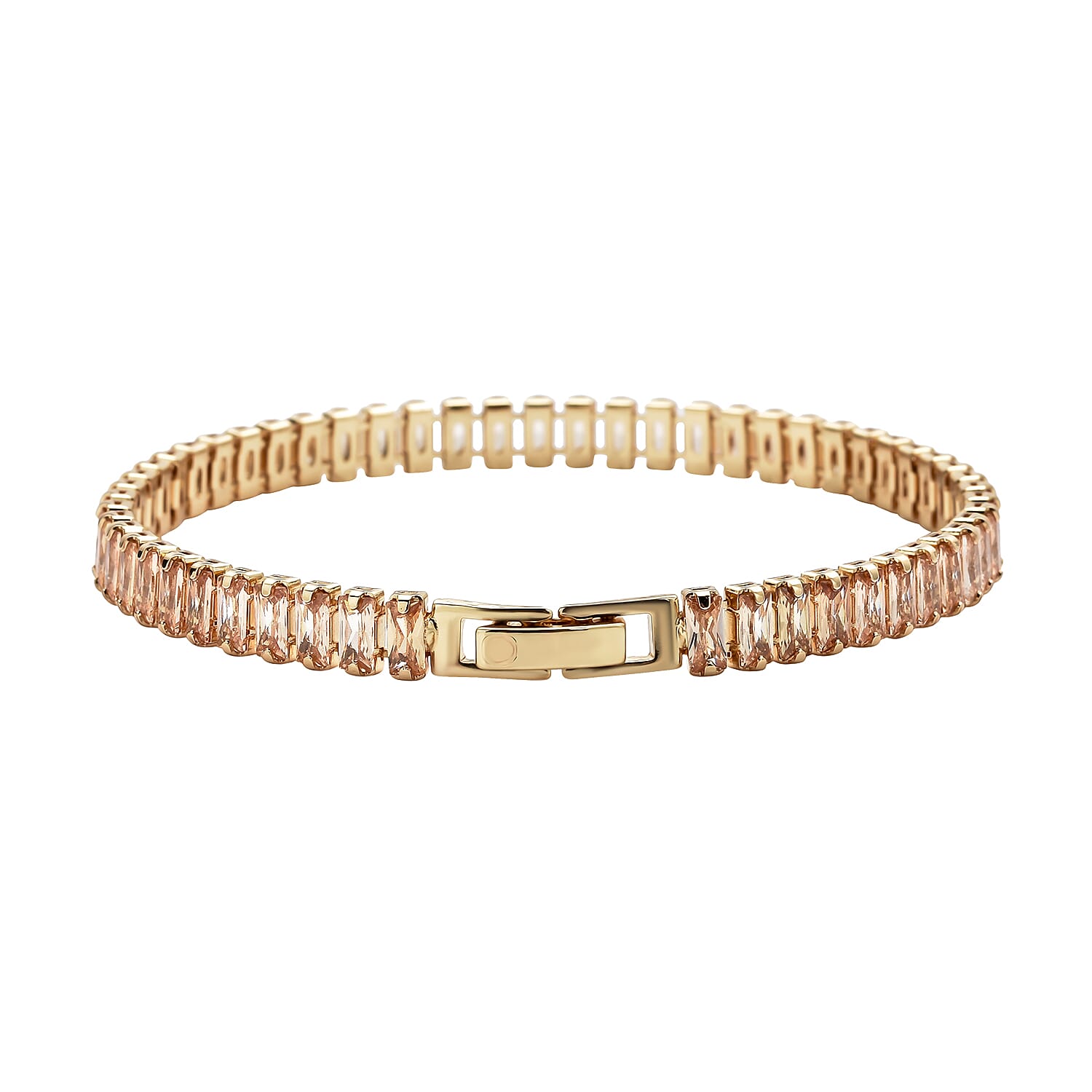 2 Piece Set - Simulated Champagne Diamond Bracelet (Size 7.5) and Hoop Earrings in Yellow Gold Tone