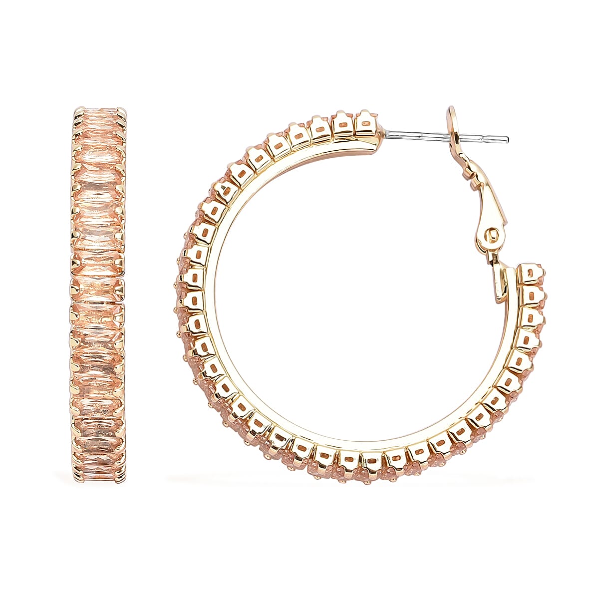 2 Piece Set - Simulated Champagne Diamond Bracelet (Size 7.5) and Hoop Earrings in Yellow Gold Tone