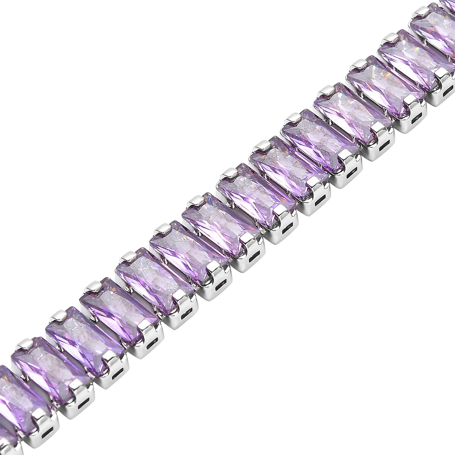 2 Piece Set - Simulated Amethyst Bracelet (Size 7.5) and Hoop Earrings in Silver Tone