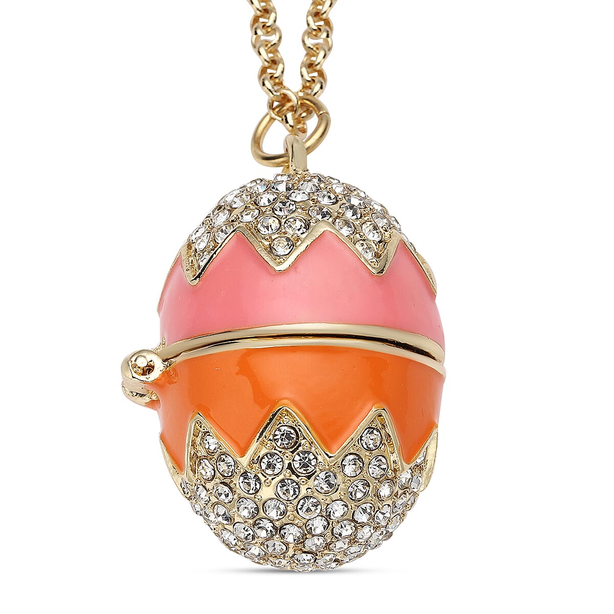 Enamelled White Austrian Crystal Easter Egg Bunny Pendant with Chain (Size 28 with 3 inch Extender)