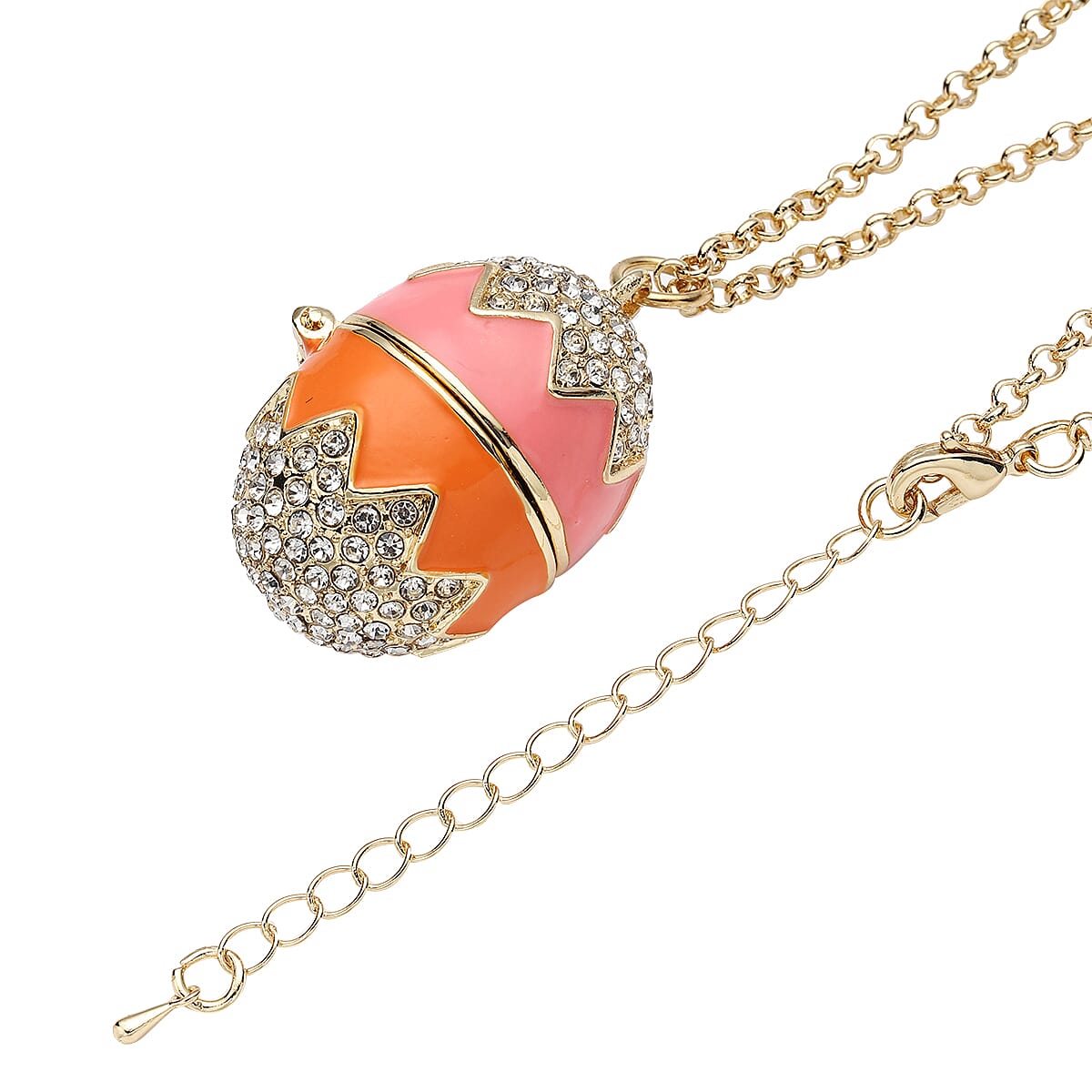 Enamelled White Austrian Crystal Easter Egg Bunny Pendant with Chain (Size 28 with 3 inch Extender)