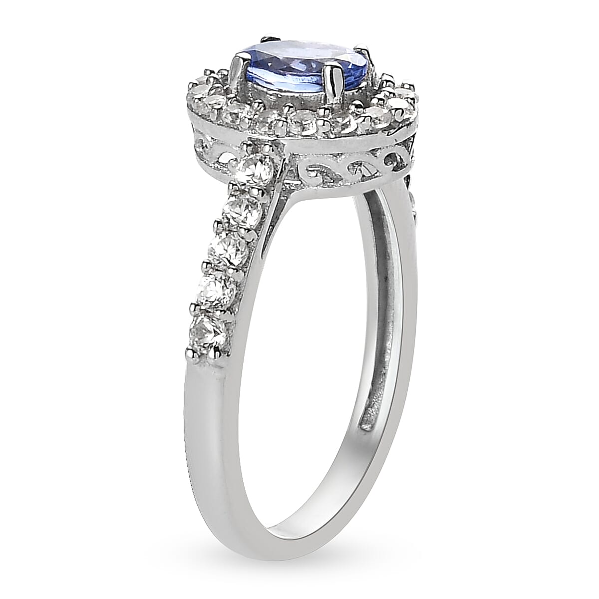 3 Piece Set -  Tanzanite,  White Zircon Ring and Main Stone With Side Stone Pendant and Main Stone W in Platinum Overlay Sterling Silver 1.29 ct  2.656  Ct.