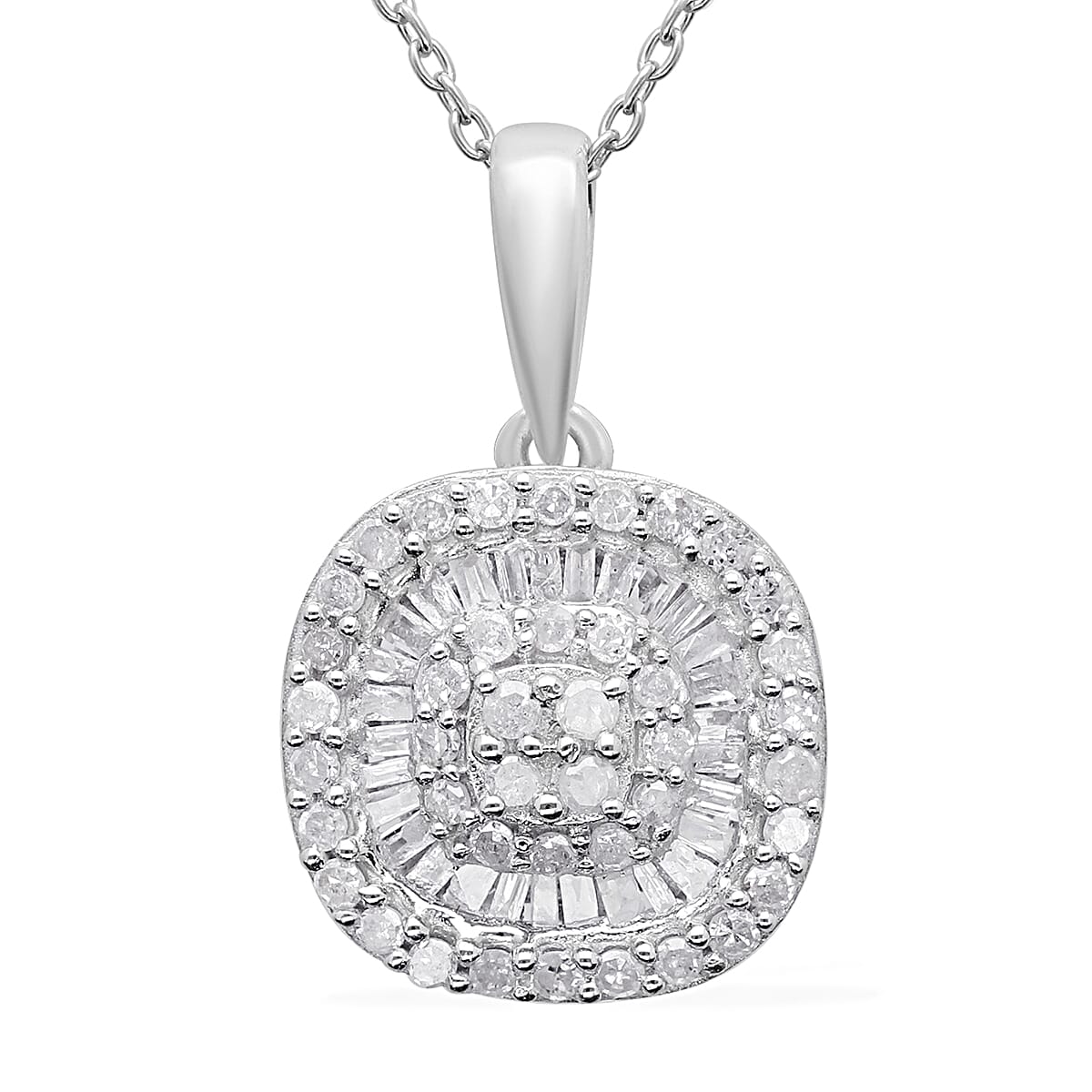 Diamond Pendant with Chain (Size 18) in Platinum Overlay Sterling Silver 0.54 Ct.